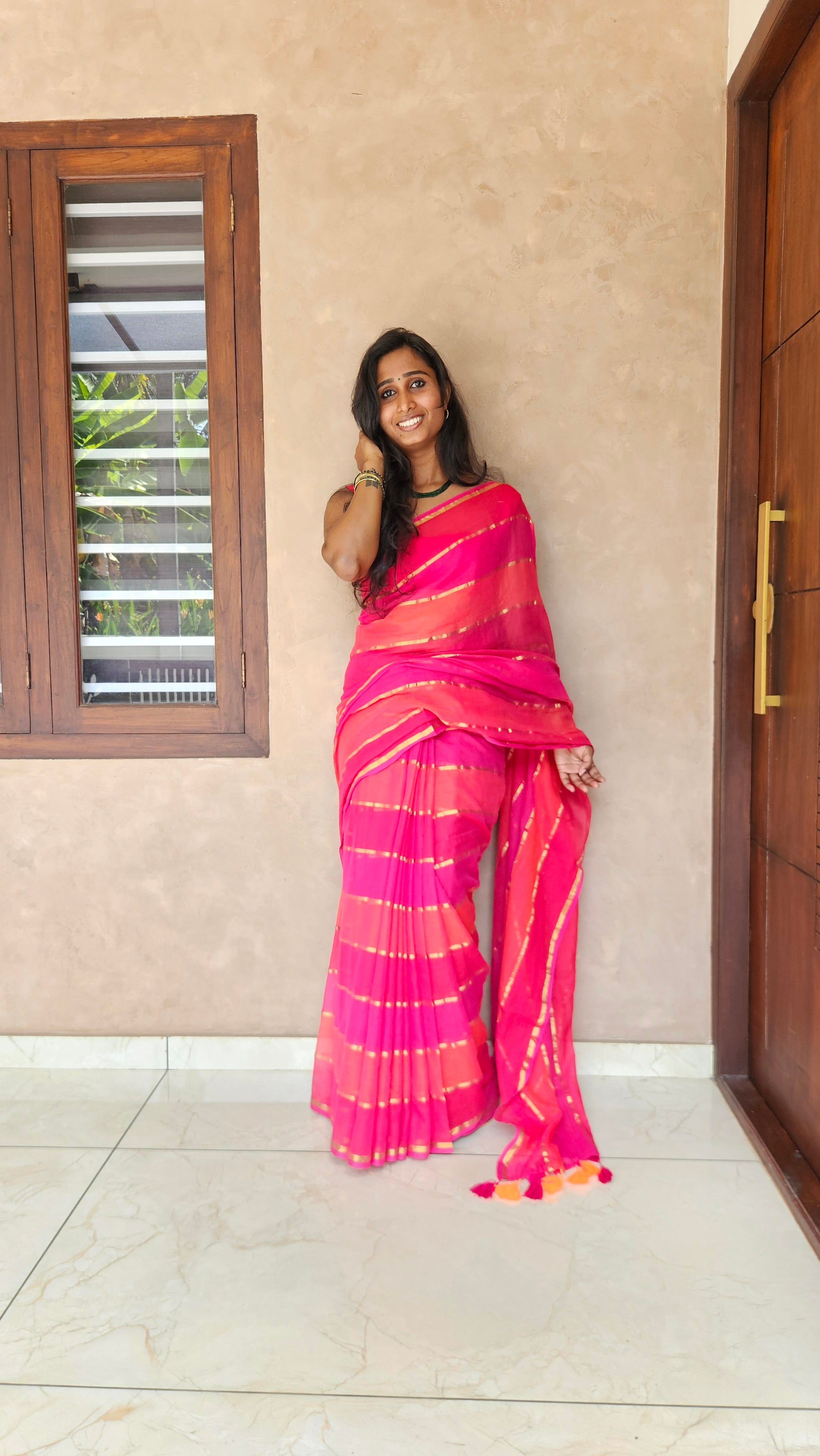 Shanaya red and Pink Saree