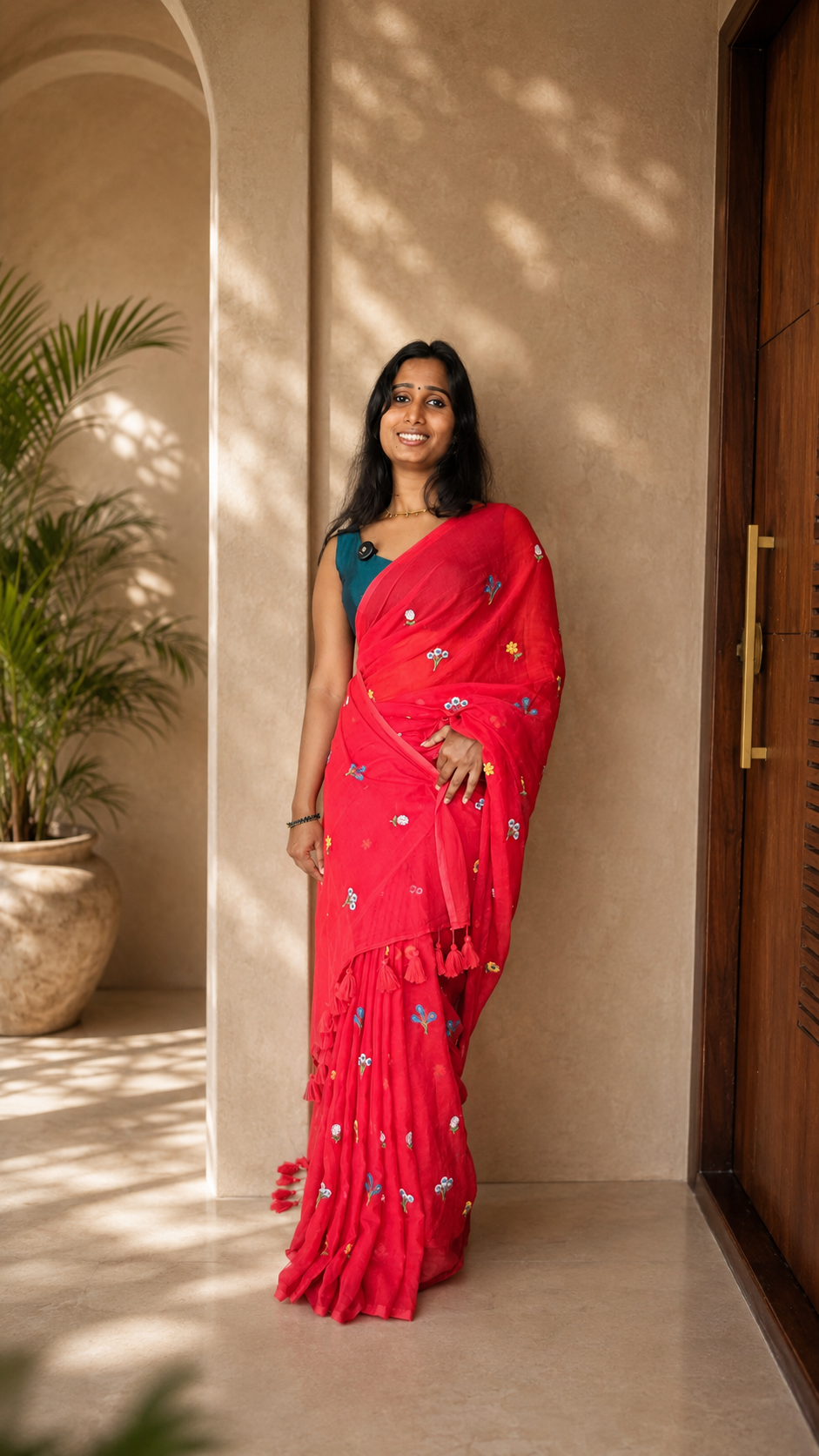 Aiden Thottam saree in red, view 2 | Lolak Boutique