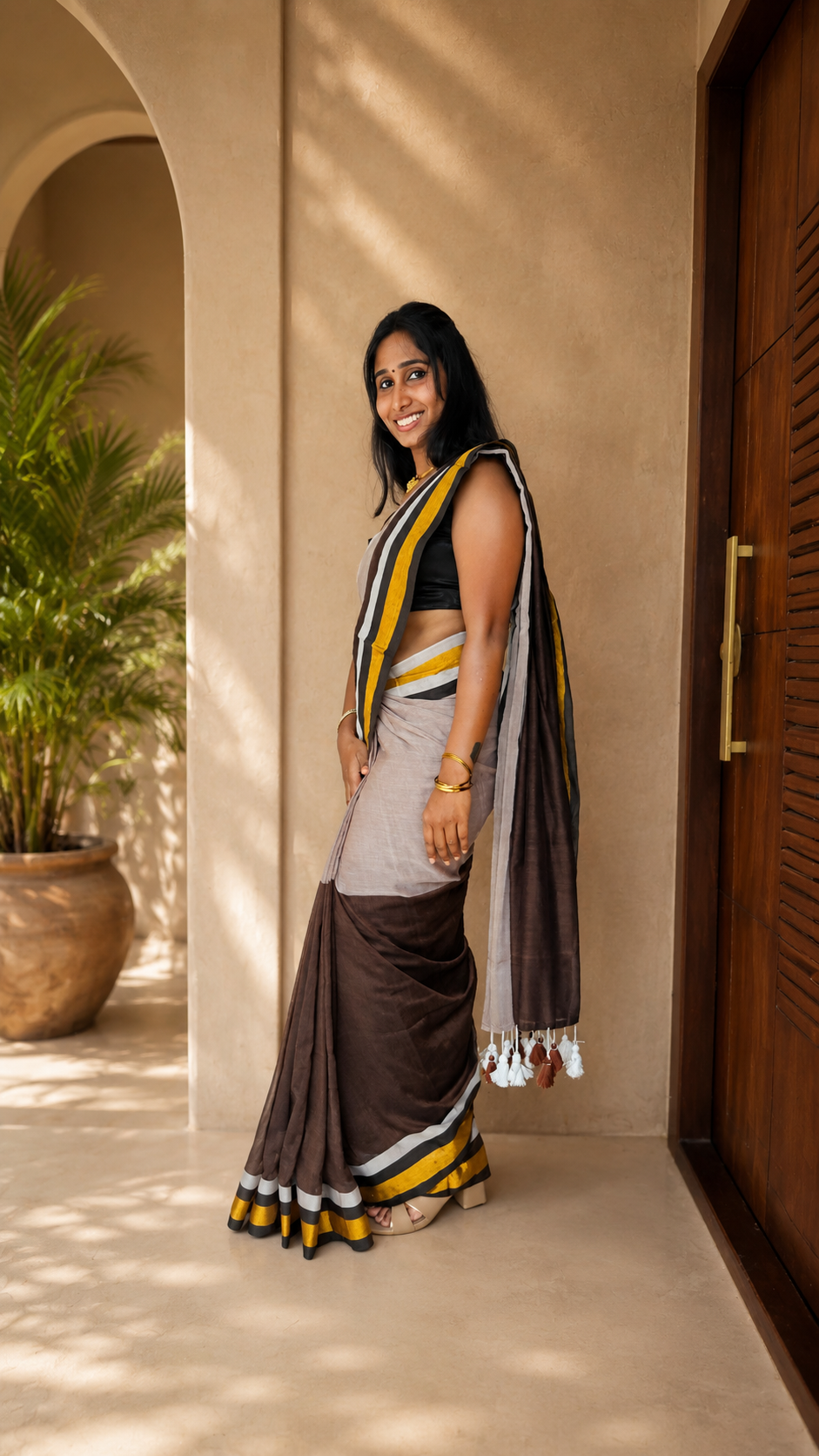 Coffee saree, view 4 | Lolak Boutique