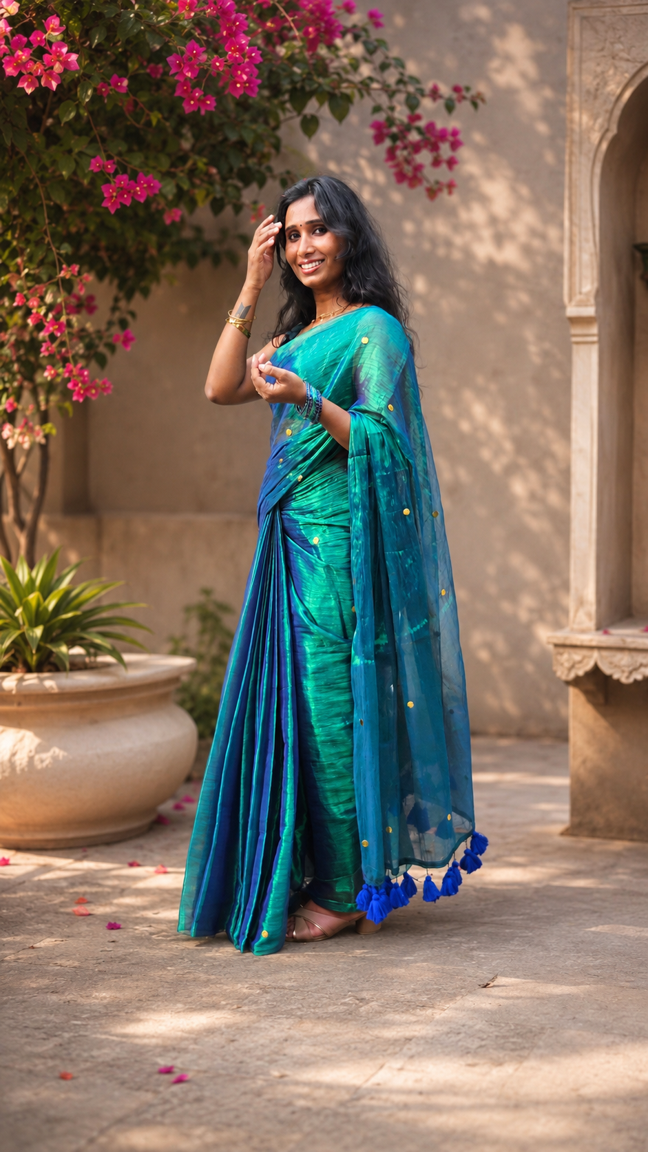 Mayoori Bengal tissue saree, view 2 | Lolak Boutique