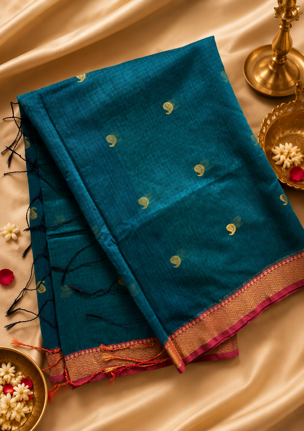 Mahima Maheswari cotton saree in peacock, view 10 | Lolak Boutique