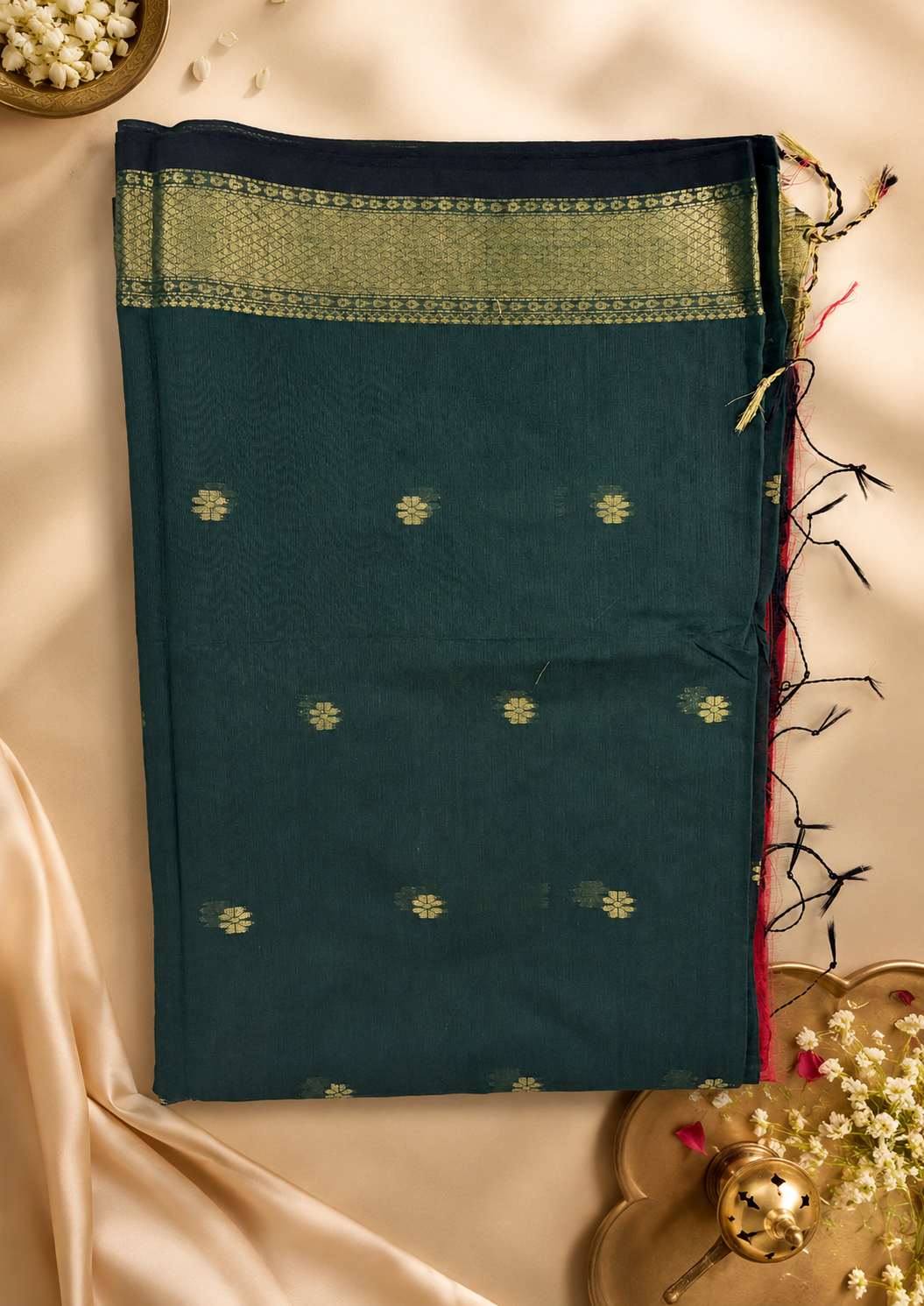 Mahima Maheswari cotton saree in green, view 5 | Lolak Boutique