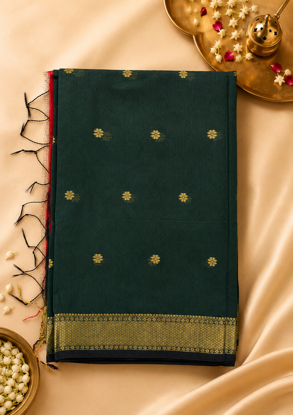 Mahima Maheswari cotton saree in green, view 7 | Lolak Boutique