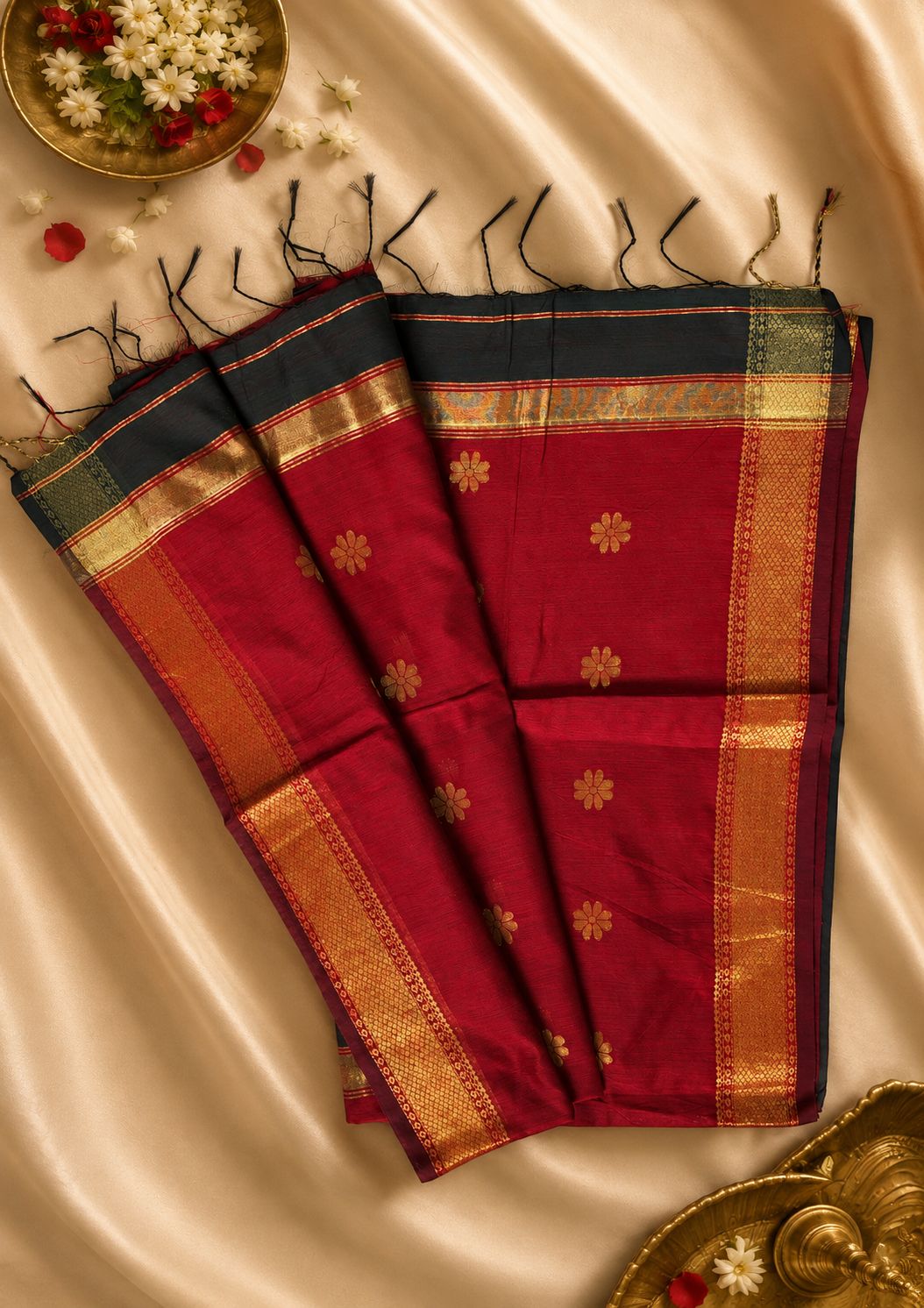 Mahima Maheswari cotton saree in green, view 6 | Lolak Boutique