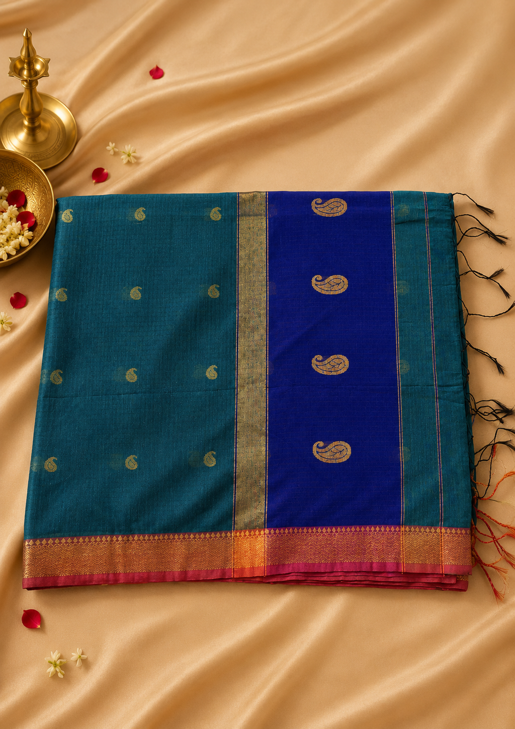 Mahima Maheswari cotton saree in peacock, view 9 | Lolak Boutique