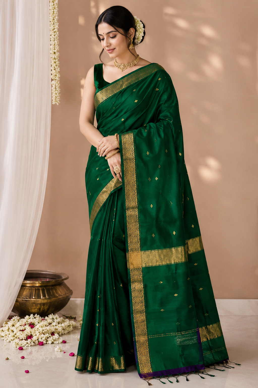 Nayanthara Maheswari cotton saree in green, view 4 | Lolak Boutique
